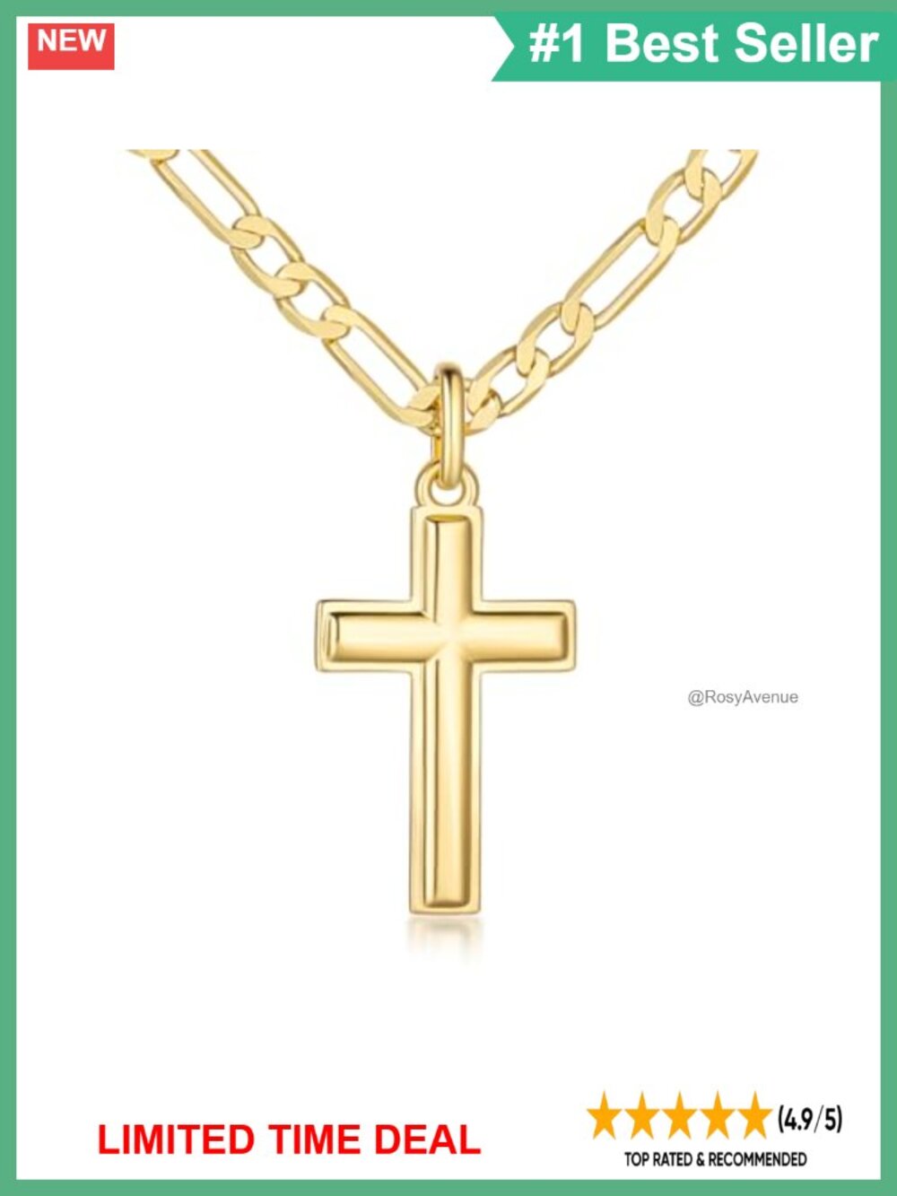 14k Gold Plated Cross Necklace Mens Minimalist Chain 22 in